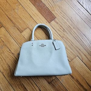 sage green coach mini satchel with chcolate brown interior